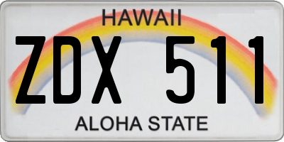 HI license plate ZDX511