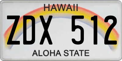 HI license plate ZDX512