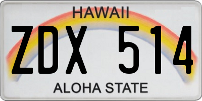 HI license plate ZDX514