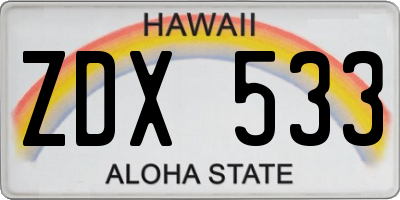 HI license plate ZDX533