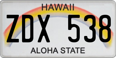 HI license plate ZDX538