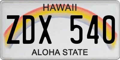 HI license plate ZDX540