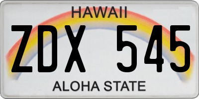 HI license plate ZDX545