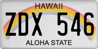 HI license plate ZDX546
