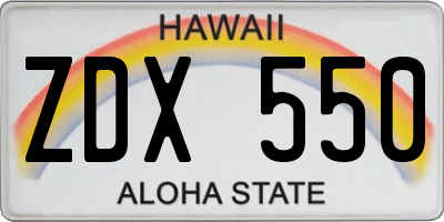 HI license plate ZDX550