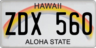 HI license plate ZDX560