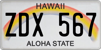 HI license plate ZDX567