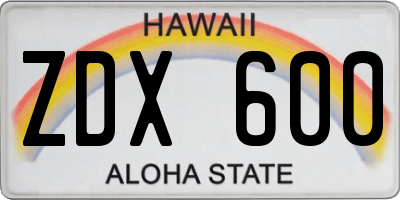 HI license plate ZDX600