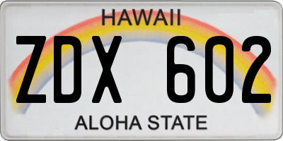 HI license plate ZDX602