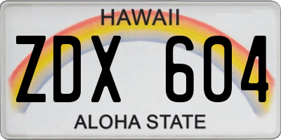 HI license plate ZDX604