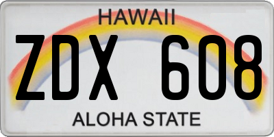 HI license plate ZDX608