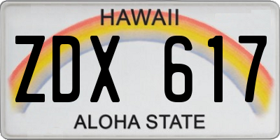 HI license plate ZDX617