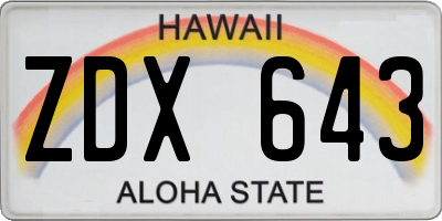 HI license plate ZDX643