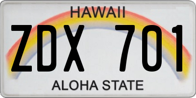 HI license plate ZDX701