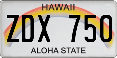 HI license plate ZDX750