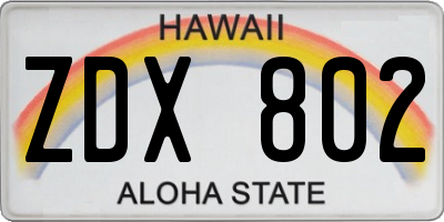 HI license plate ZDX802