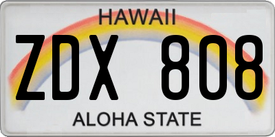HI license plate ZDX808