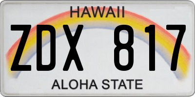HI license plate ZDX817