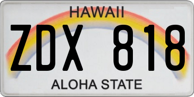 HI license plate ZDX818