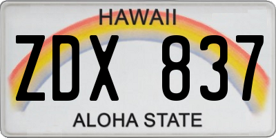 HI license plate ZDX837