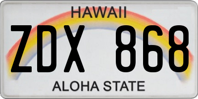 HI license plate ZDX868
