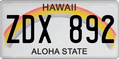 HI license plate ZDX892