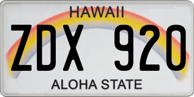 HI license plate ZDX920