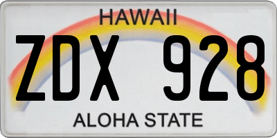 HI license plate ZDX928