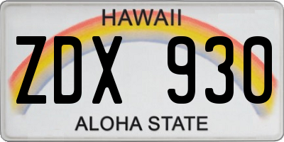 HI license plate ZDX930