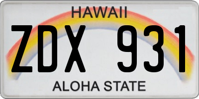 HI license plate ZDX931