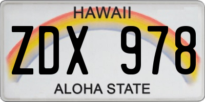 HI license plate ZDX978