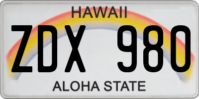 HI license plate ZDX980