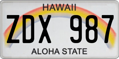 HI license plate ZDX987