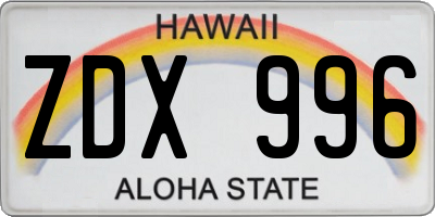 HI license plate ZDX996