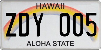 HI license plate ZDY005