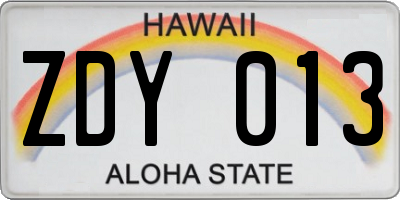 HI license plate ZDY013