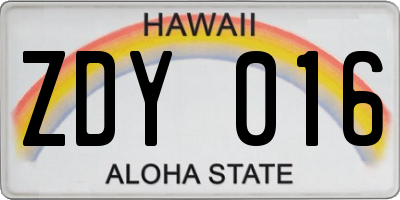 HI license plate ZDY016