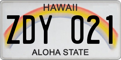 HI license plate ZDY021