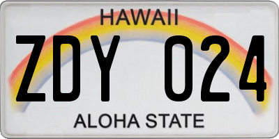 HI license plate ZDY024