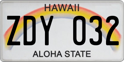 HI license plate ZDY032