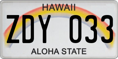 HI license plate ZDY033