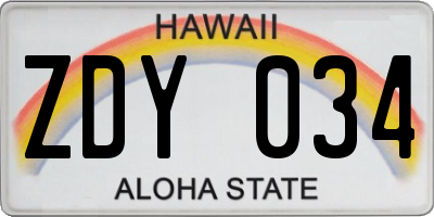 HI license plate ZDY034