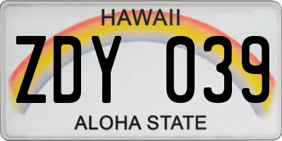 HI license plate ZDY039