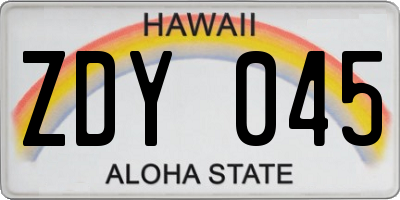 HI license plate ZDY045