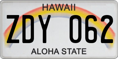 HI license plate ZDY062