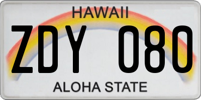 HI license plate ZDY080