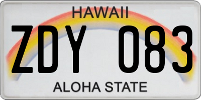HI license plate ZDY083