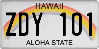 HI license plate ZDY101