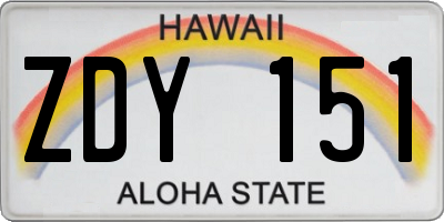 HI license plate ZDY151