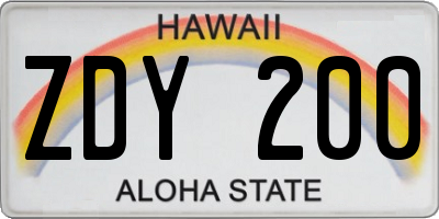 HI license plate ZDY200
